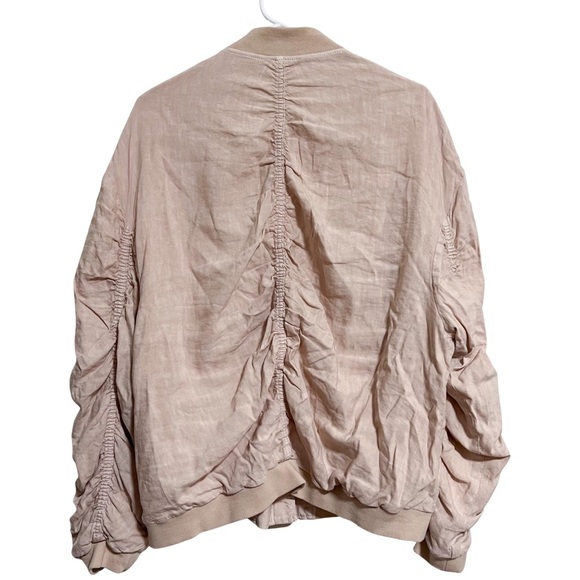 Free People Light Blush Pink Ruched Linen Bomber Zip Up Jacket - Picture 4 of 5